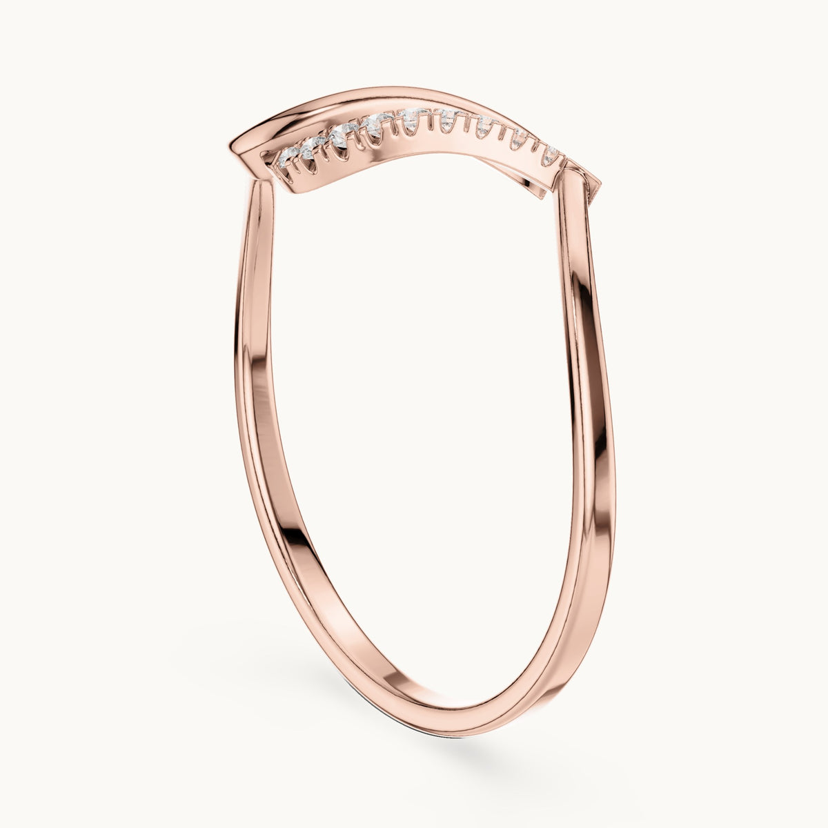 Round lab-grown diamond wave pavé ring in rose gold, 0.041 CT TW, view 1