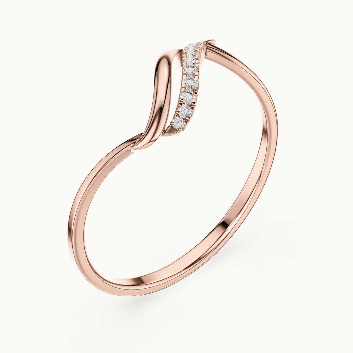 Round lab-grown diamond wave pavé ring in rose gold, 0.041 CT TW, view 2