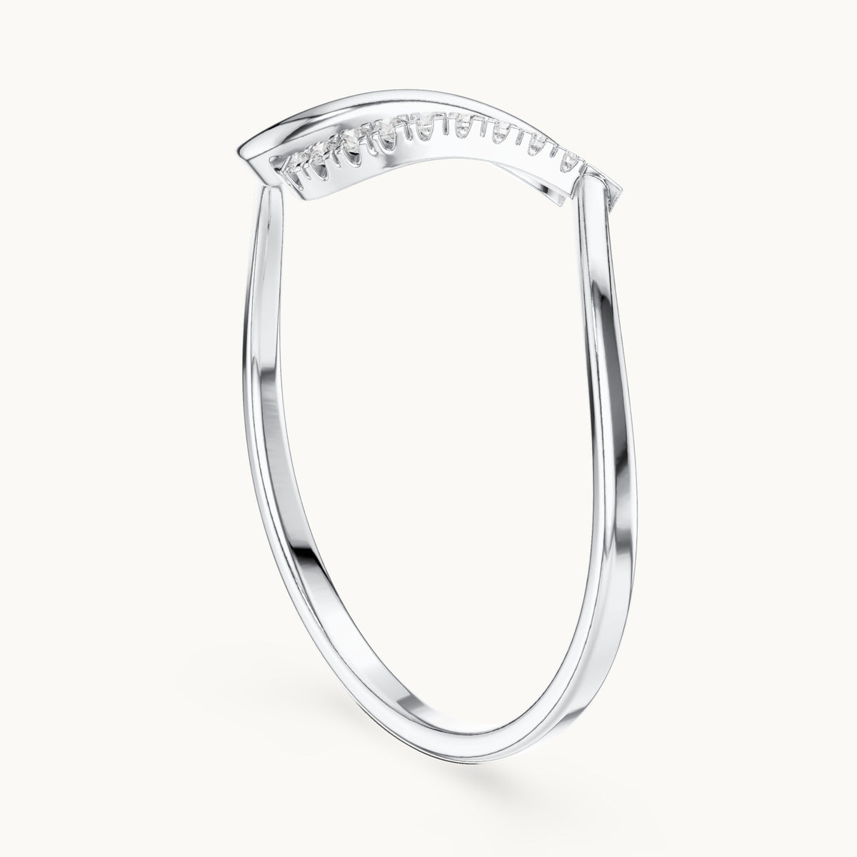 Round lab-grown diamond wave pavé ring in white gold, 0.041 CT TW, view 1