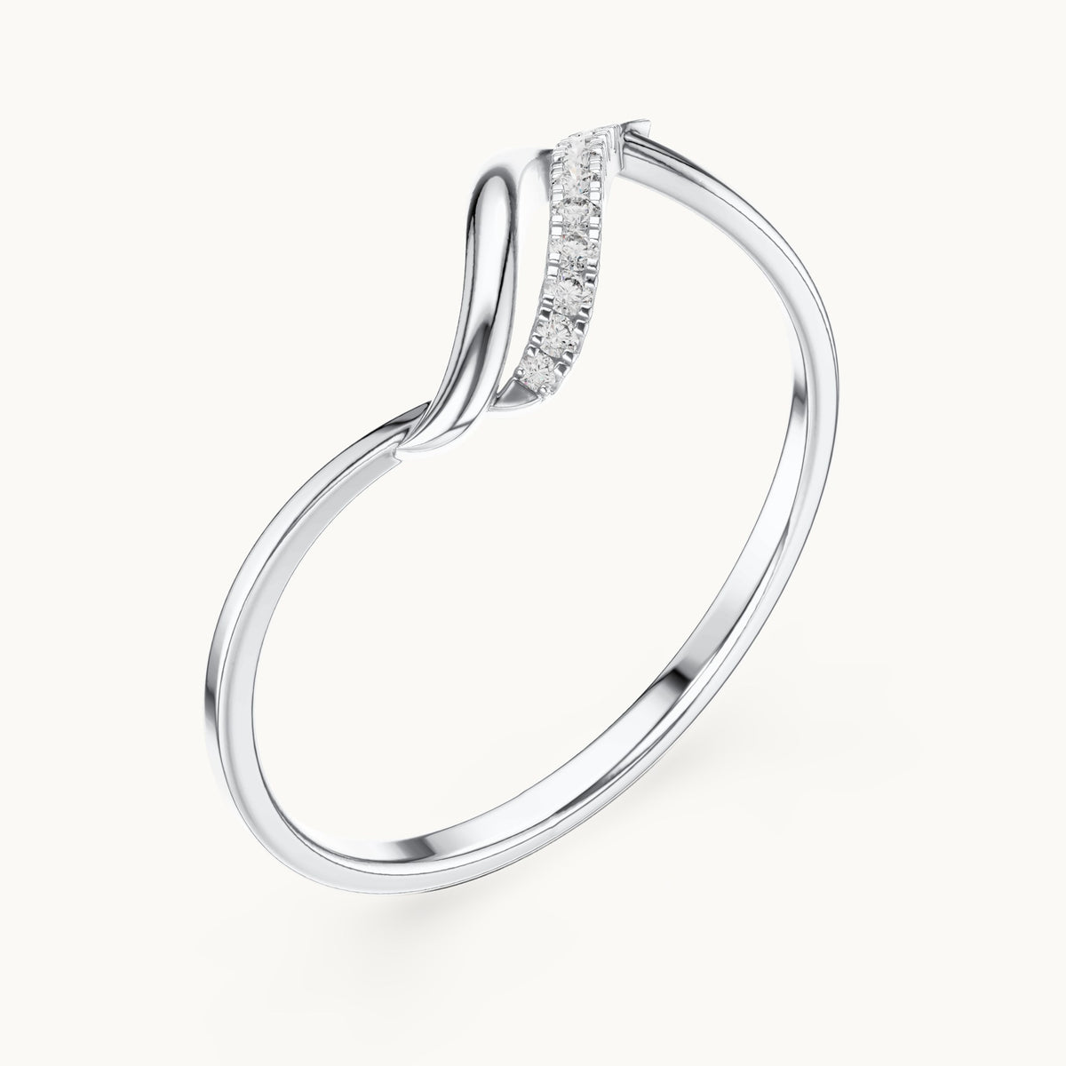 Round lab-grown diamond wave pavé ring in white gold, 0.041 CT TW, view 2