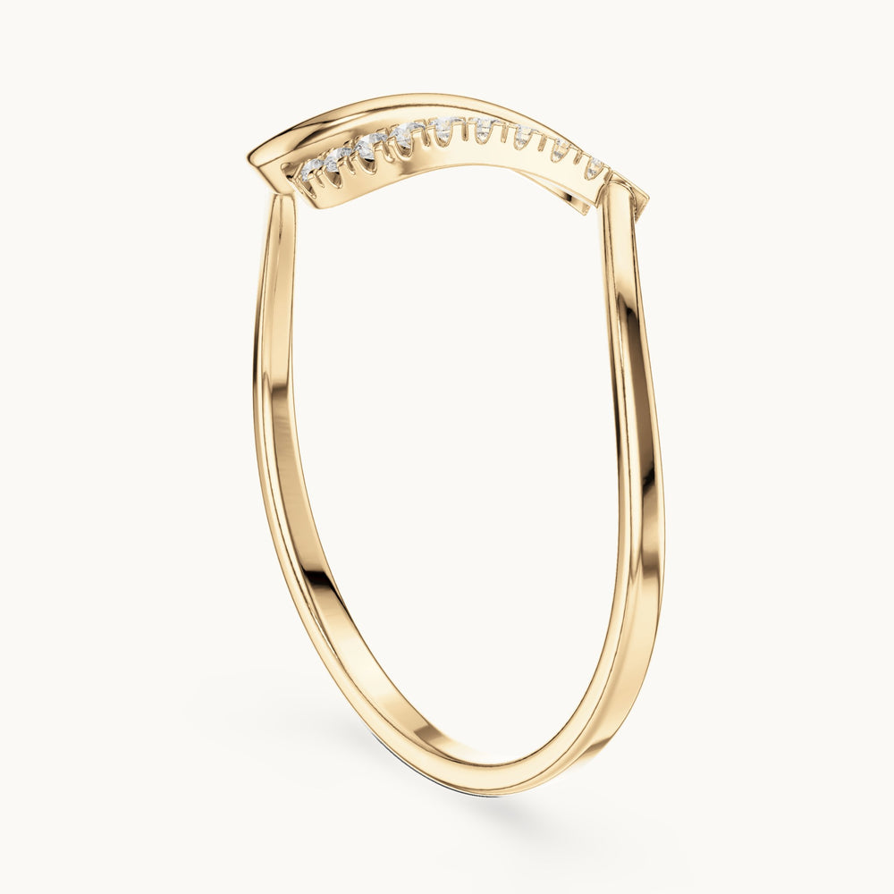Round lab-grown diamond wave pavé ring in yellow gold, 0.041 CT TW, view 1