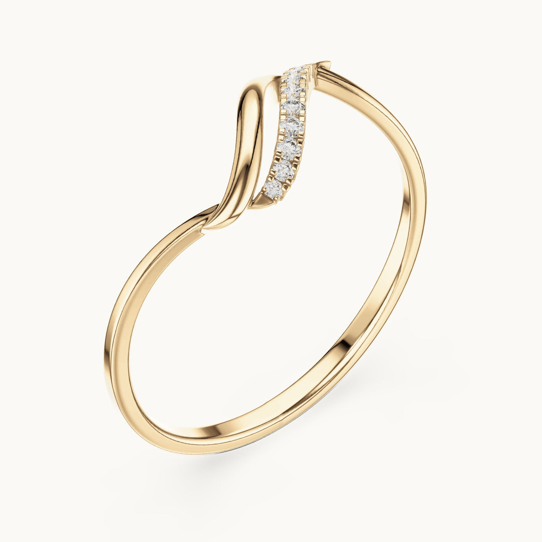 Round lab-grown diamond wave pavé ring in yellow gold, 0.041 CT TW, view 2