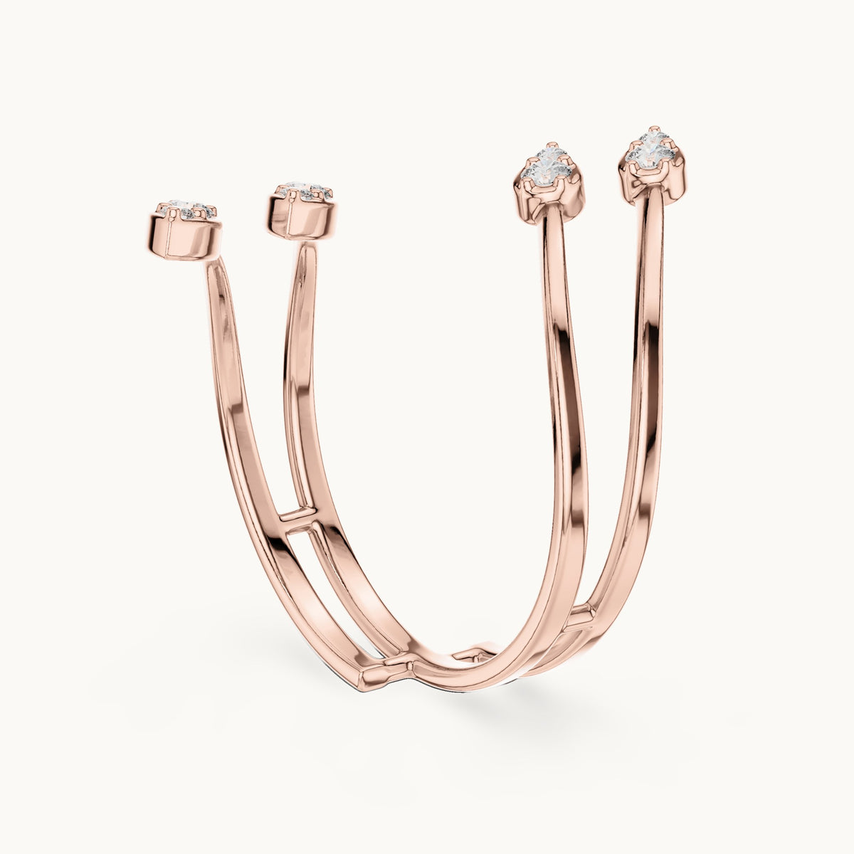 Round lab-grown diamond zigzag wrap ring in rose gold, 0.152 CT TW, view 1