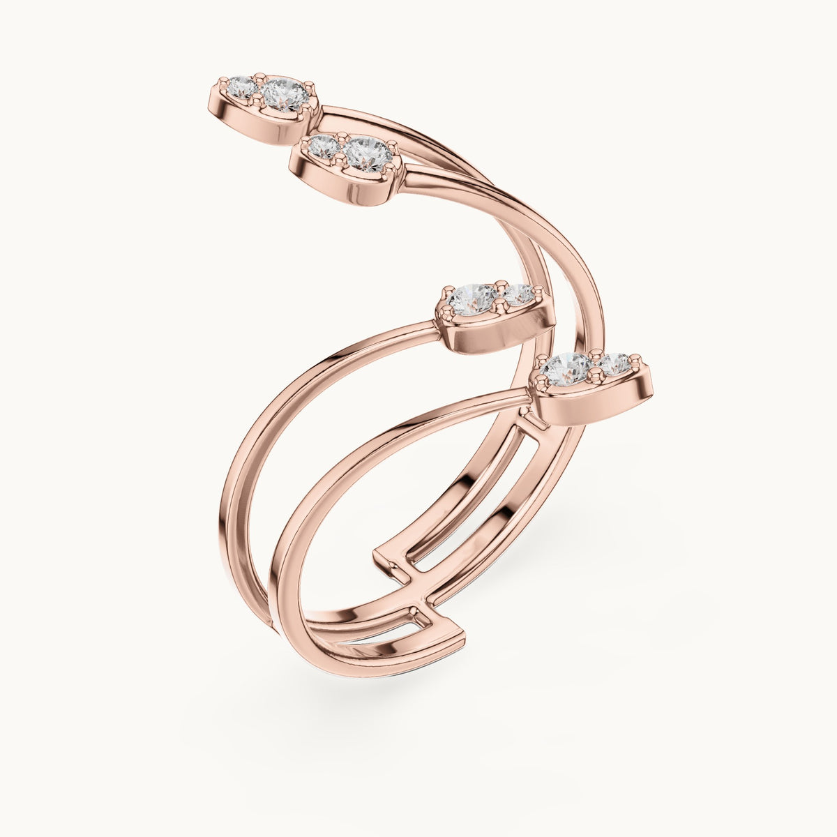 Round lab-grown diamond zigzag wrap ring in rose gold, 0.152 CT TW, view 2