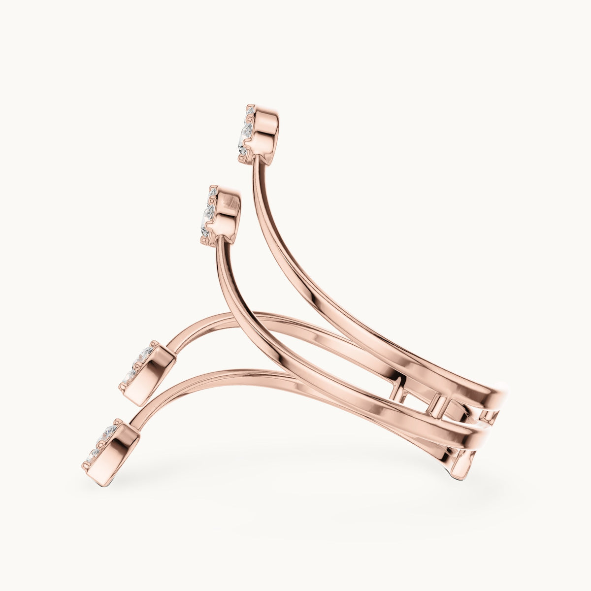 Round lab-grown diamond zigzag wrap ring in rose gold, 0.152 CT TW, view 3
