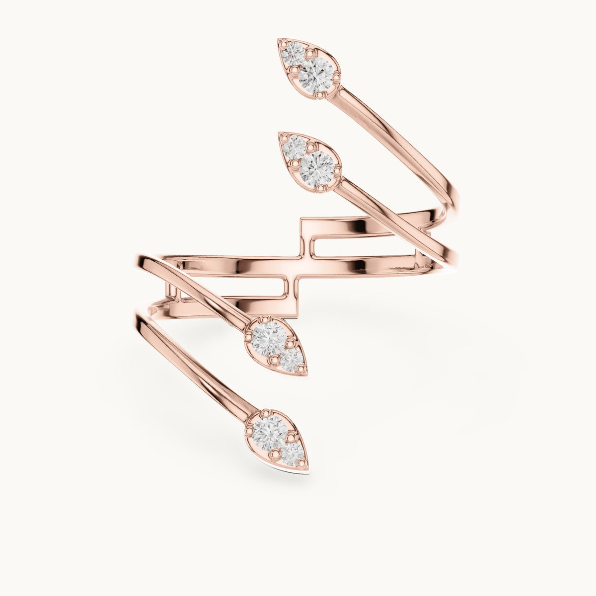 Round lab-grown diamond zigzag wrap ring in rose gold, 0.152 CT TW, view 4