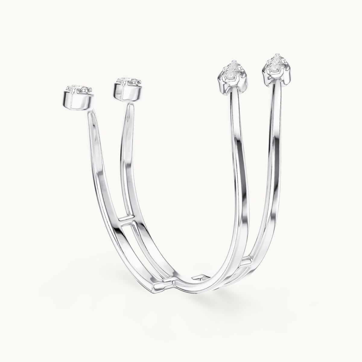 Round lab-grown diamond zigzag wrap ring in white gold, 0.152 CT TW, view 1