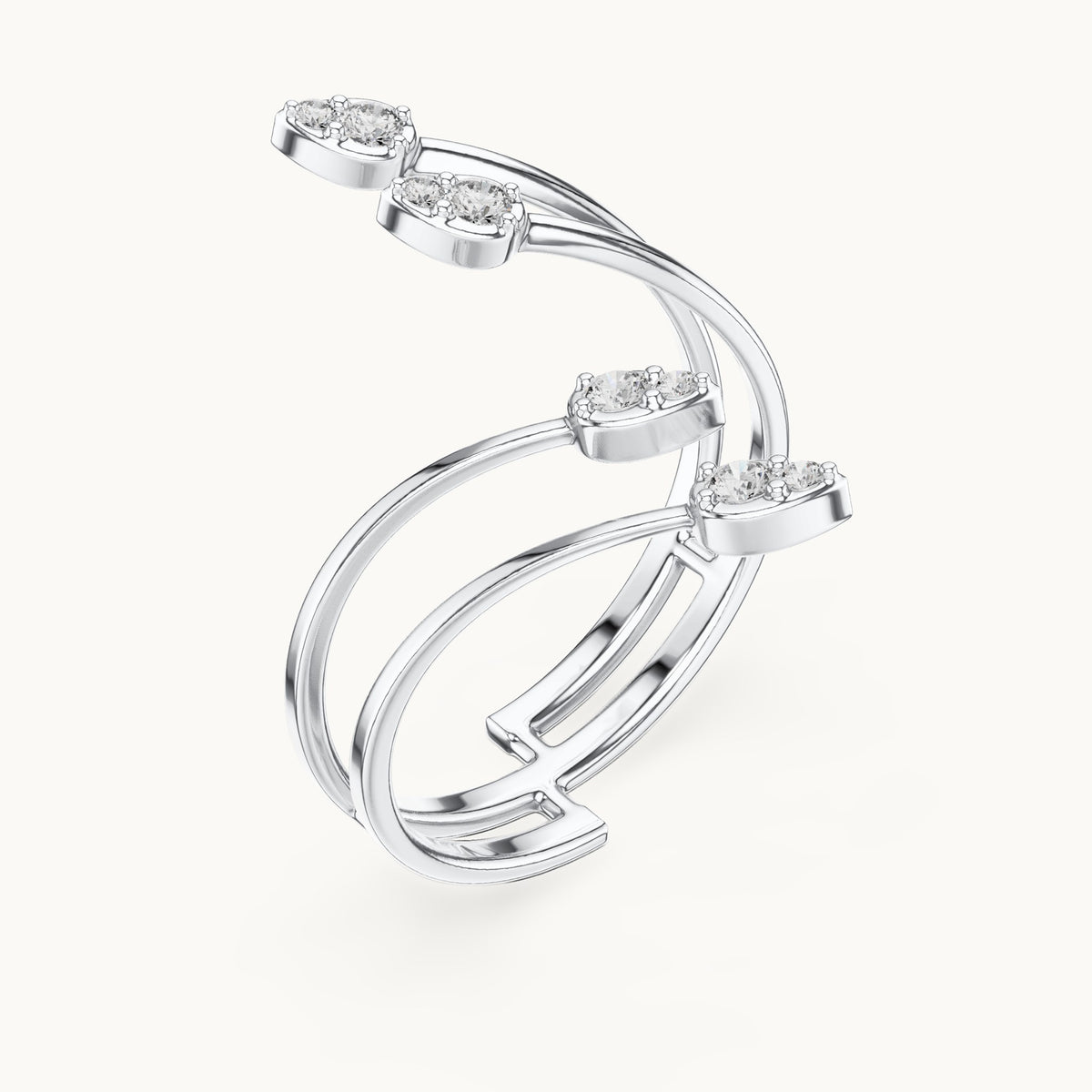 Round lab-grown diamond zigzag wrap ring in white gold, 0.152 CT TW, view 2