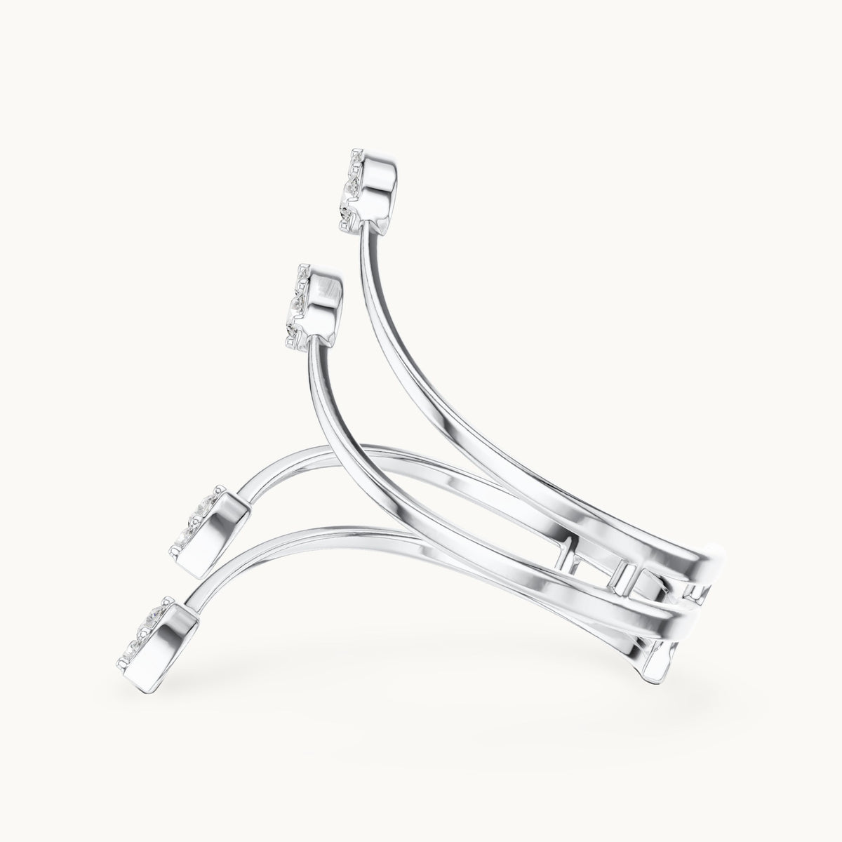 Round lab-grown diamond zigzag wrap ring in white gold, 0.152 CT TW, view 3