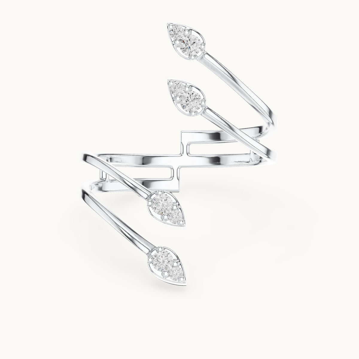Round lab-grown diamond zigzag wrap ring in white gold, 0.152 CT TW, view 4