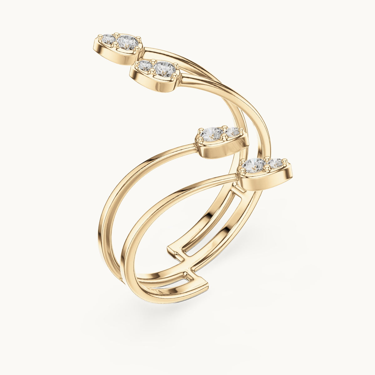Round lab-grown diamond zigzag wrap ring in yellow gold, 0.152 CT TW, view 2