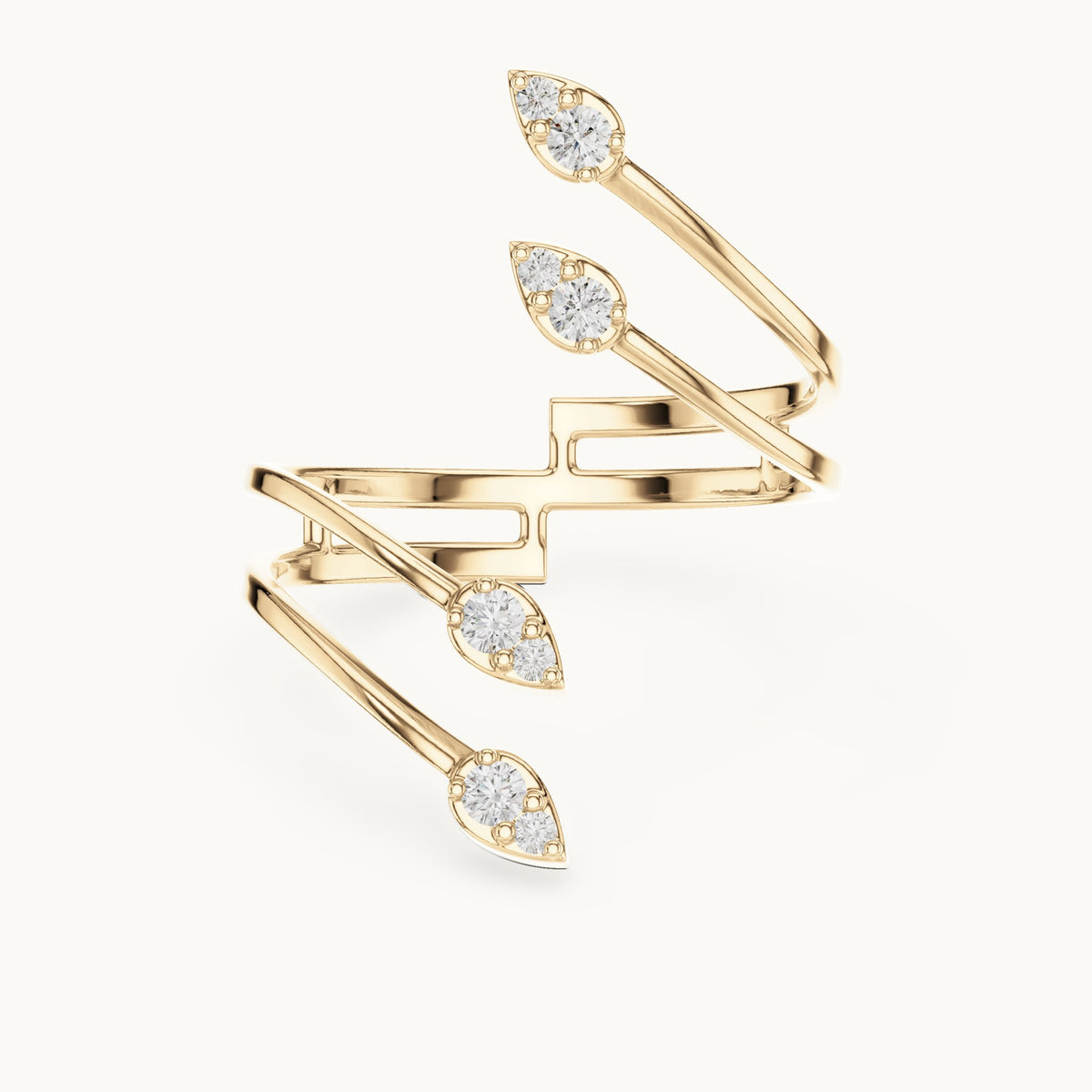 Round lab-grown diamond zigzag wrap ring in yellow gold, 0.152 CT TW, view 4