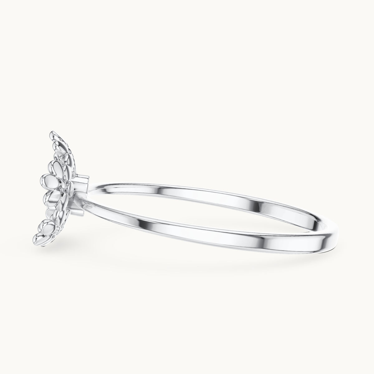 Round lab-grown diamond flower wreath solitaire ring in white gold, 0.03 CT TW, view 3