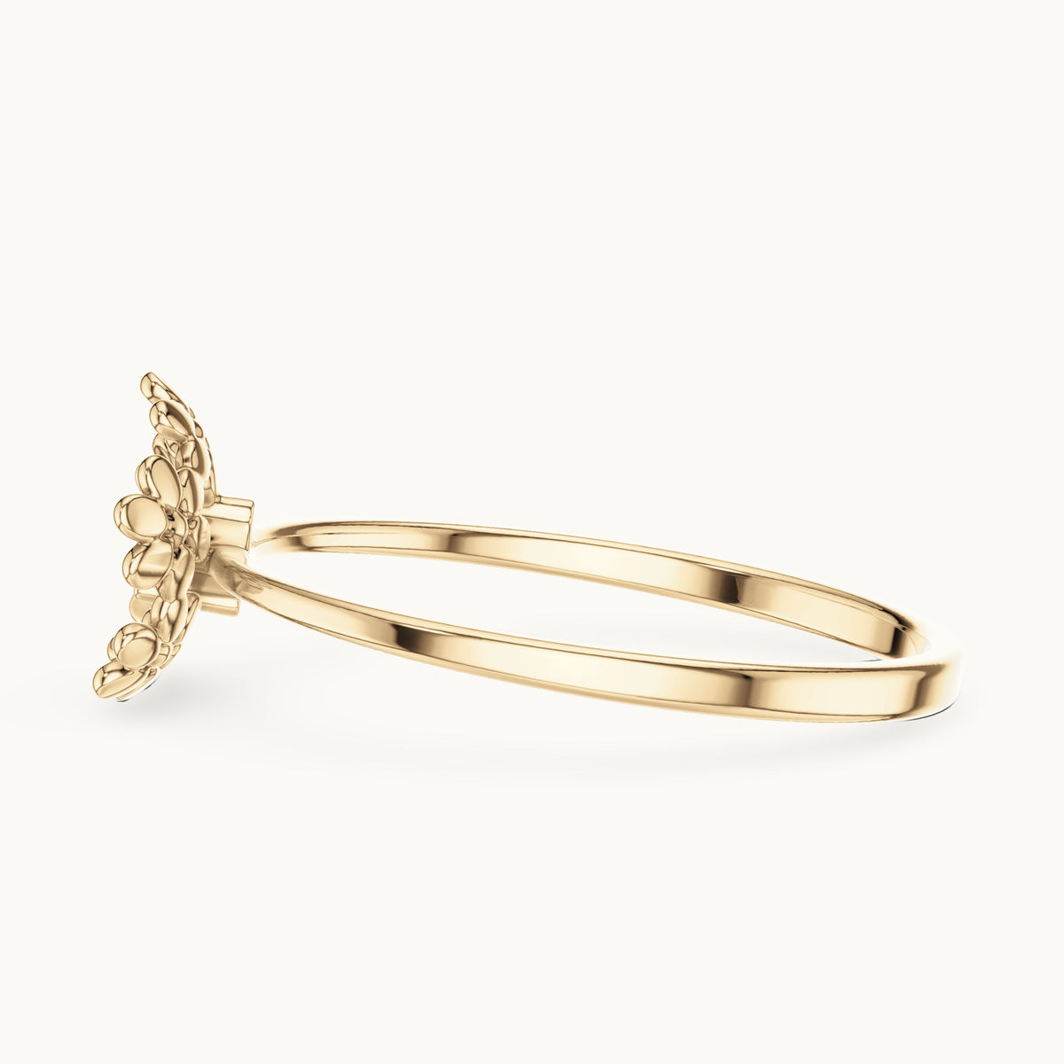 Round lab-grown diamond flower wreath solitaire ring in yellow gold, 0.03 CT TW, view 3