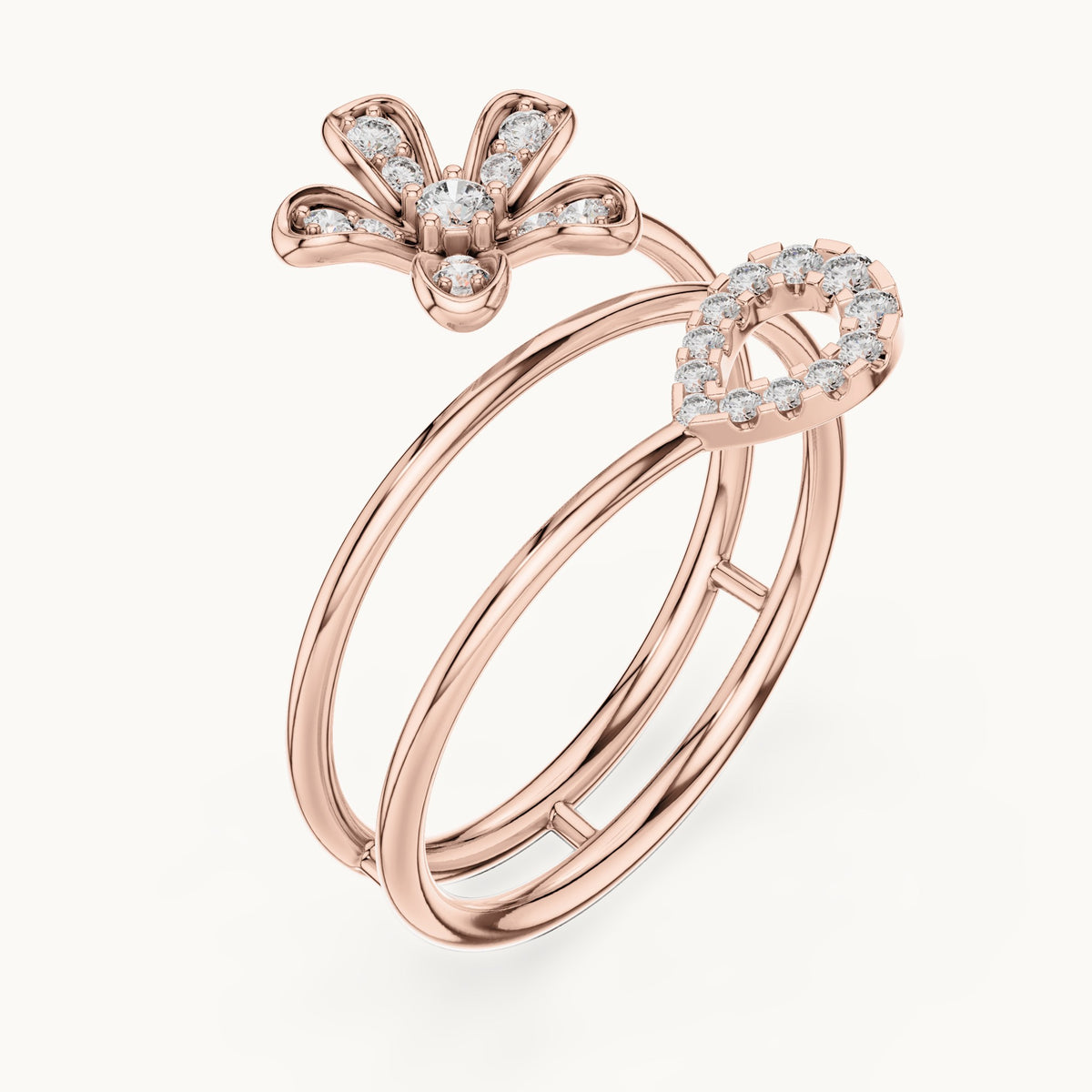 Round lab-grown diamond triple band cluster ring in rose gold, 0.143 CT TW, view 2