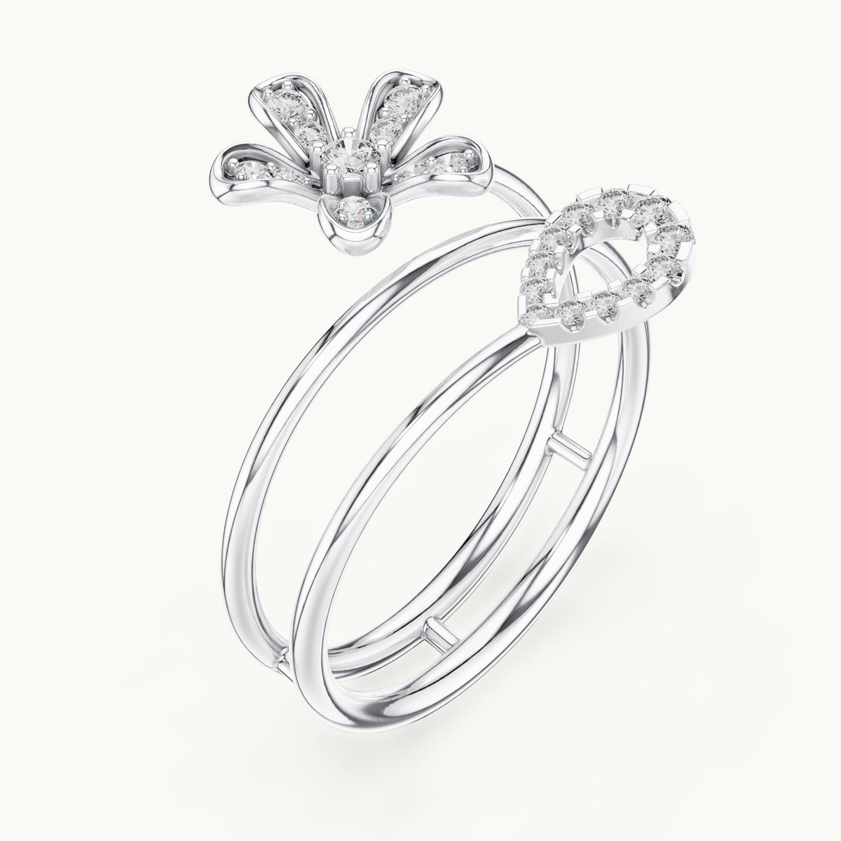 Round lab-grown diamond triple band cluster ring in white gold, 0.143 CT TW, view 2