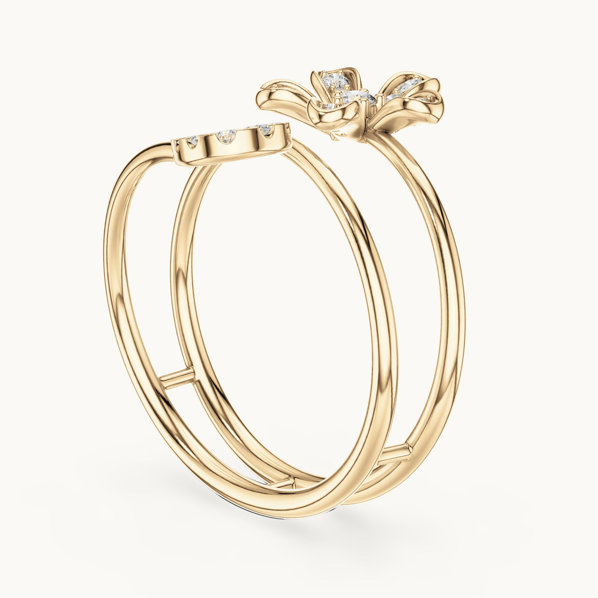 Round lab-grown diamond triple band cluster ring in yellow gold, 0.143 CT TW, view 1