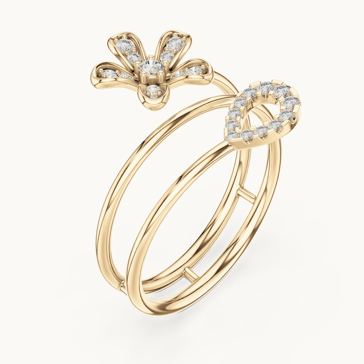 Round lab-grown diamond triple band cluster ring in yellow gold, 0.143 CT TW, view 2