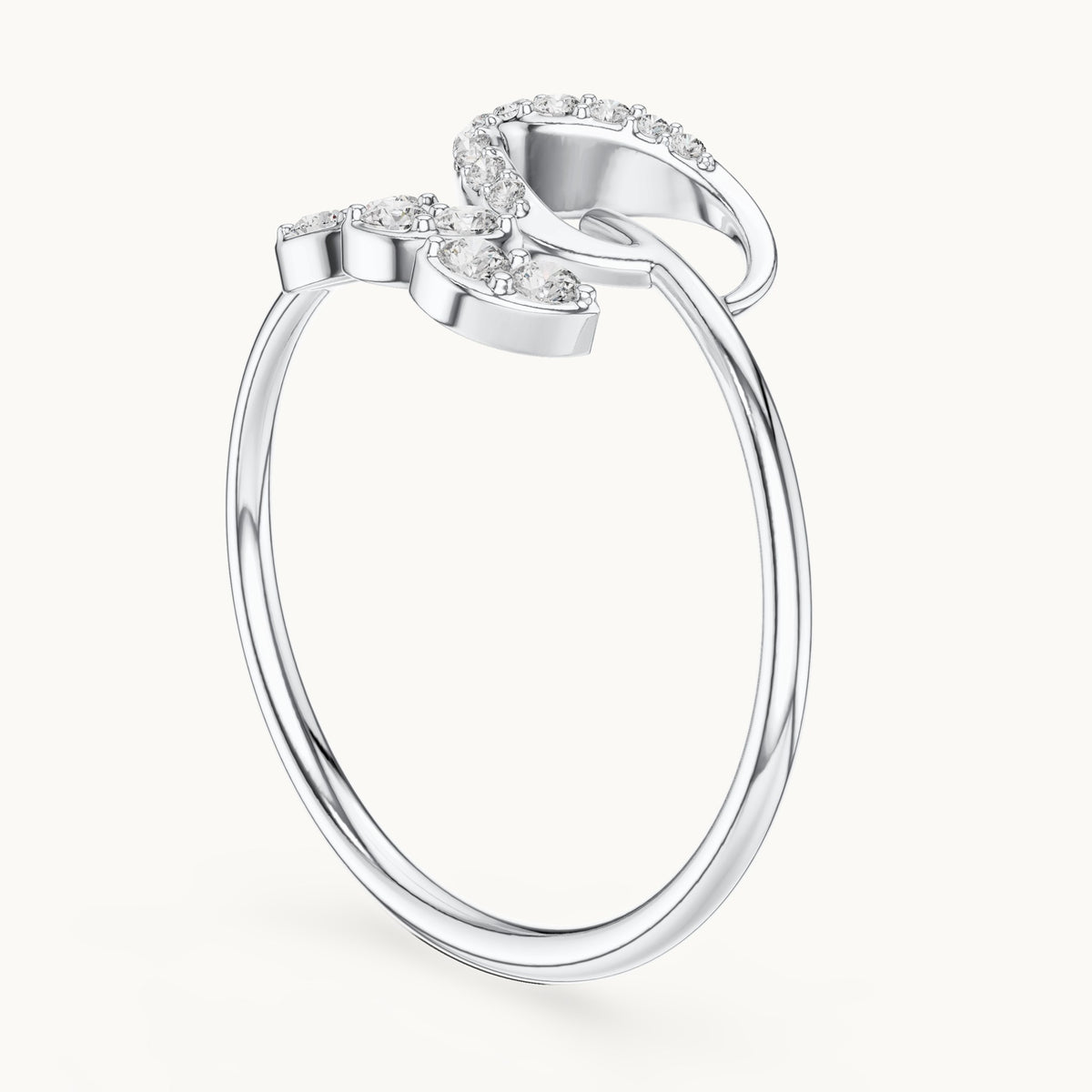 Round lab-grown diamond leaf cluster bypass ring in white gold, 0.131 CT TW, view 1