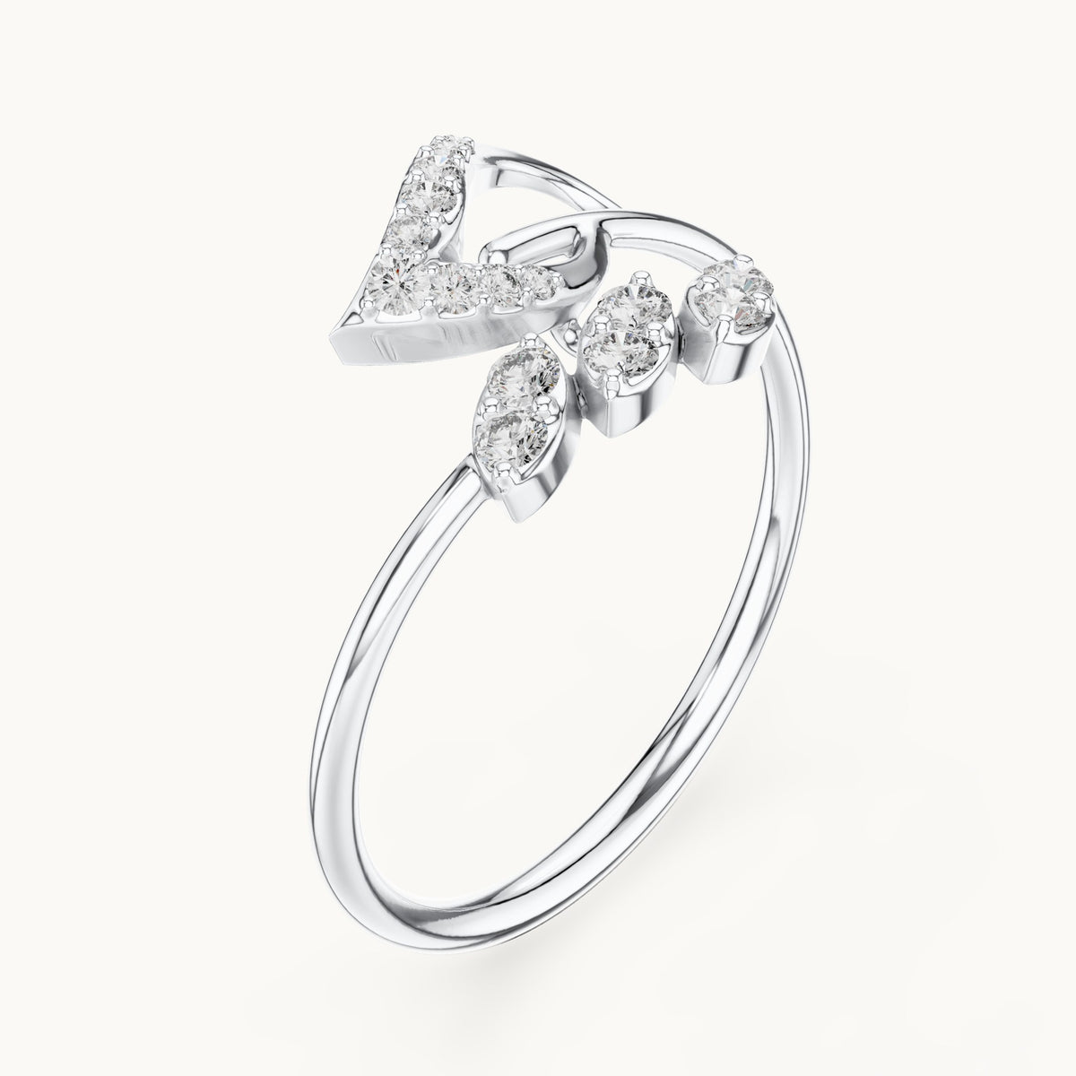 Round lab-grown diamond leaf cluster bypass ring in white gold, 0.131 CT TW, view 2