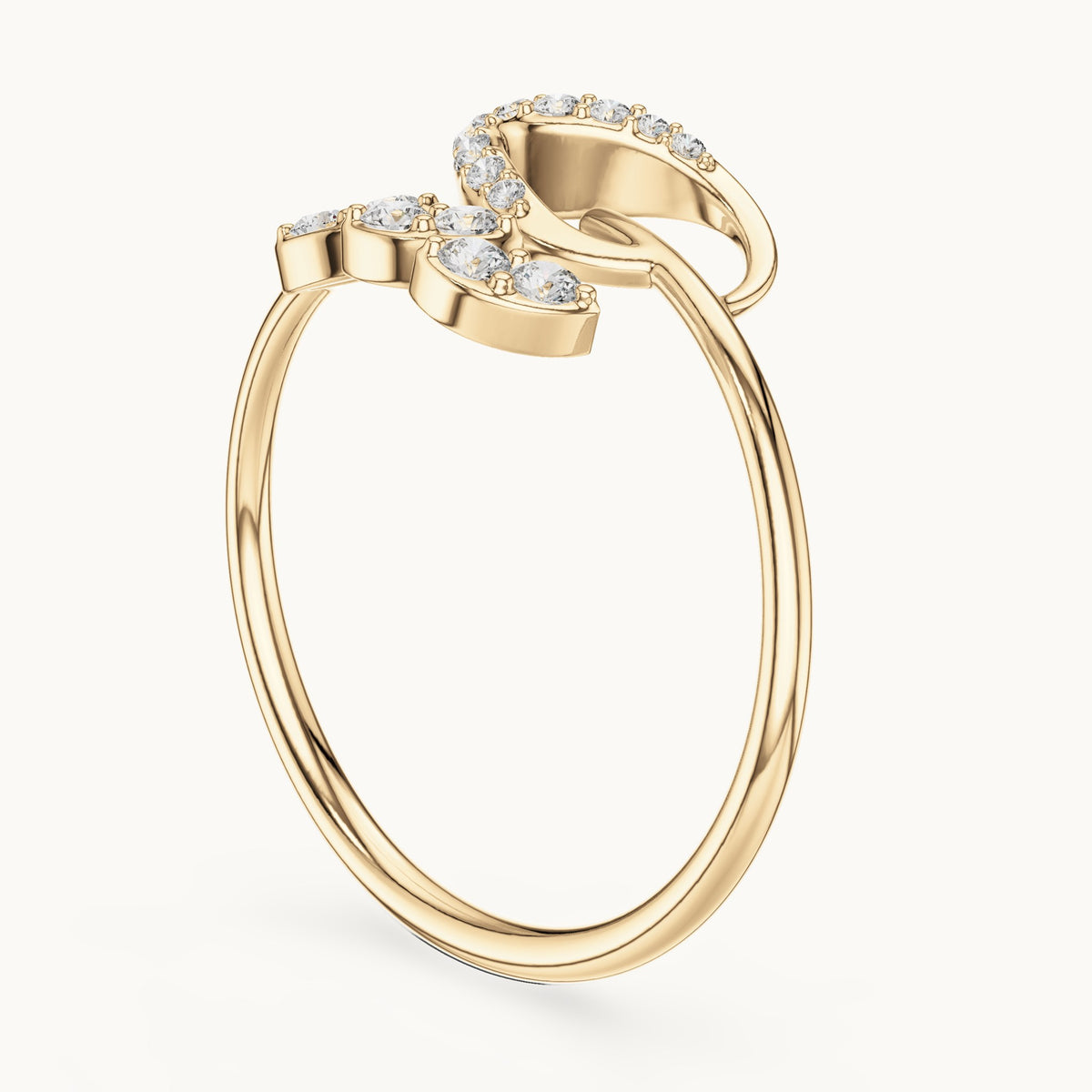 Round lab-grown diamond leaf cluster bypass ring in yellow gold, 0.131 CT TW, view 1