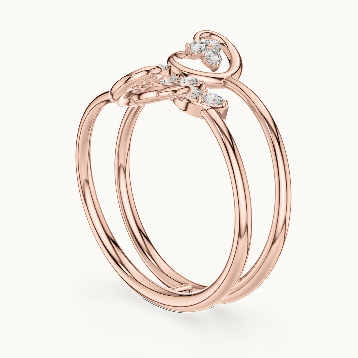 Round lab-grown diamond triple wrap vine ring in rose gold, 0.162 CT TW, view 1