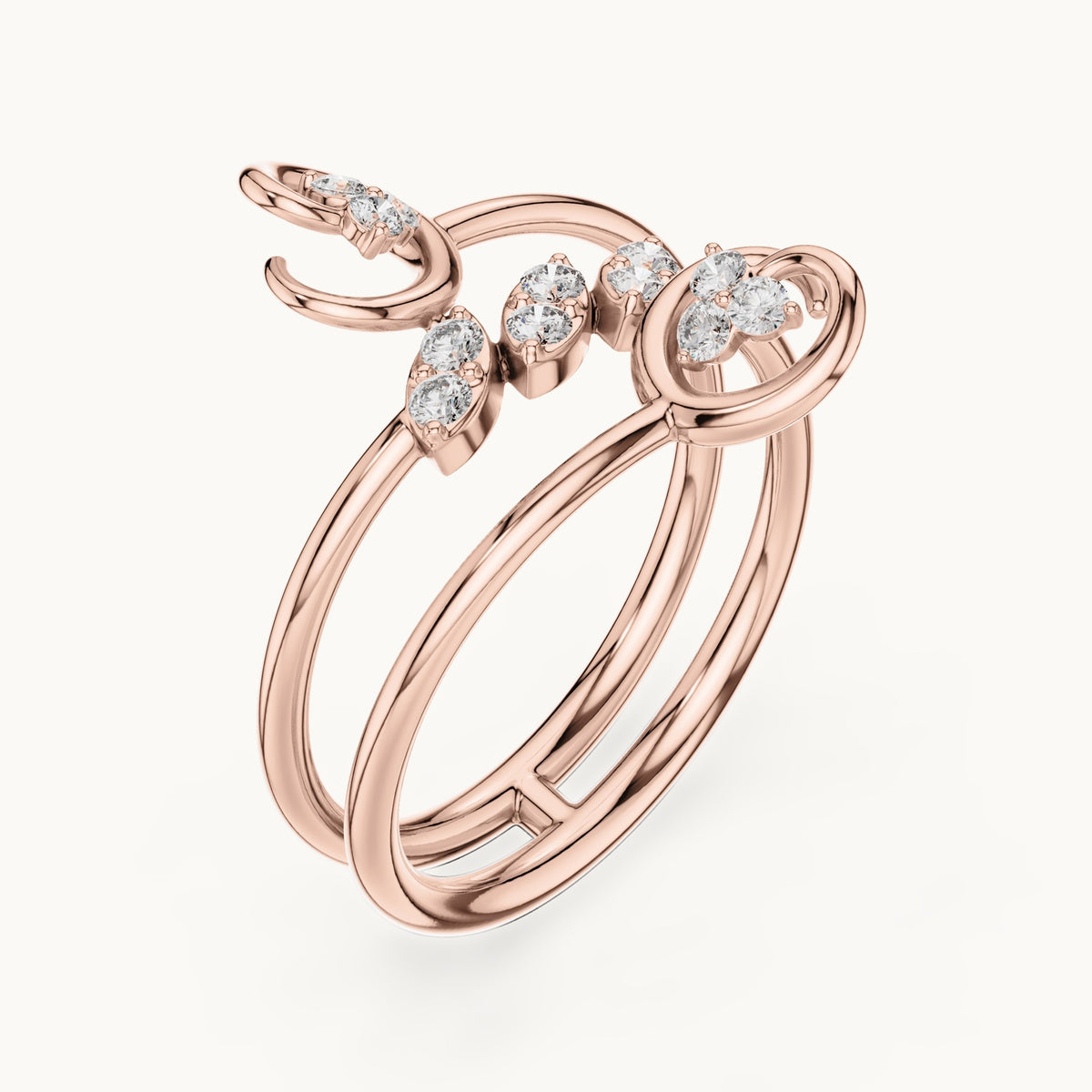 Round lab-grown diamond triple wrap vine ring in rose gold, 0.162 CT TW, view 2