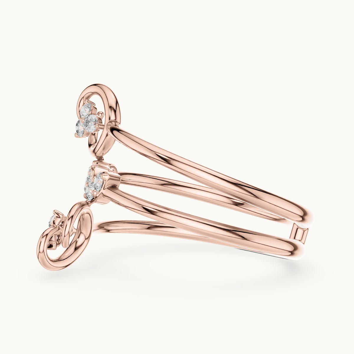 Round lab-grown diamond triple wrap vine ring in rose gold, 0.162 CT TW, view 3