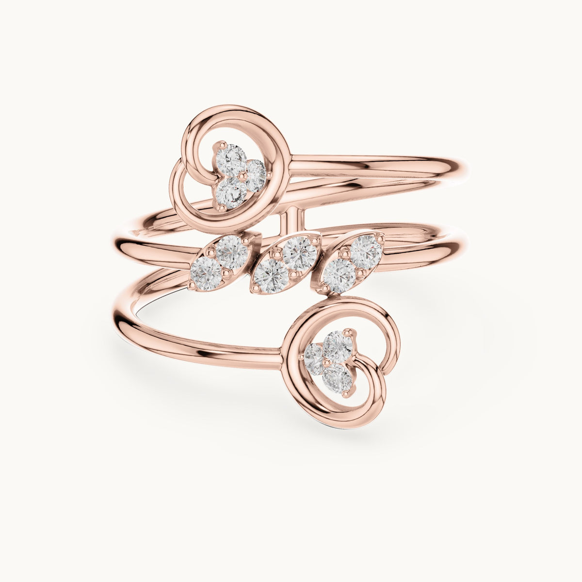 Round lab-grown diamond triple wrap vine ring in rose gold, 0.162 CT TW, view 4