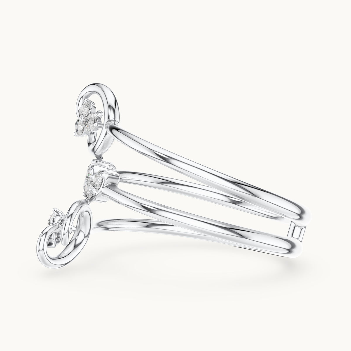 Round lab-grown diamond triple wrap vine ring in white gold, 0.162 CT TW, view 3