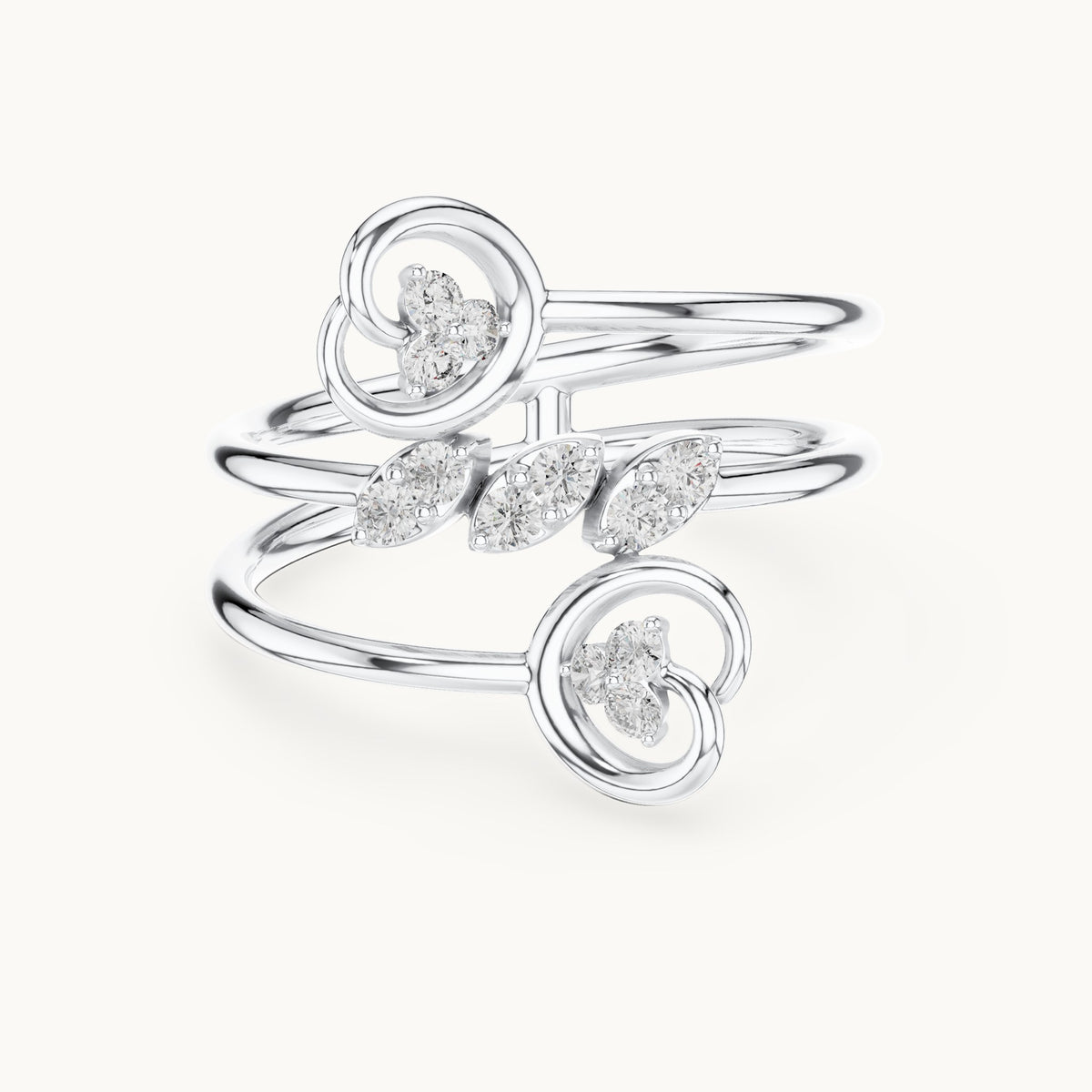 Round lab-grown diamond triple wrap vine ring in white gold, 0.162 CT TW, view 4