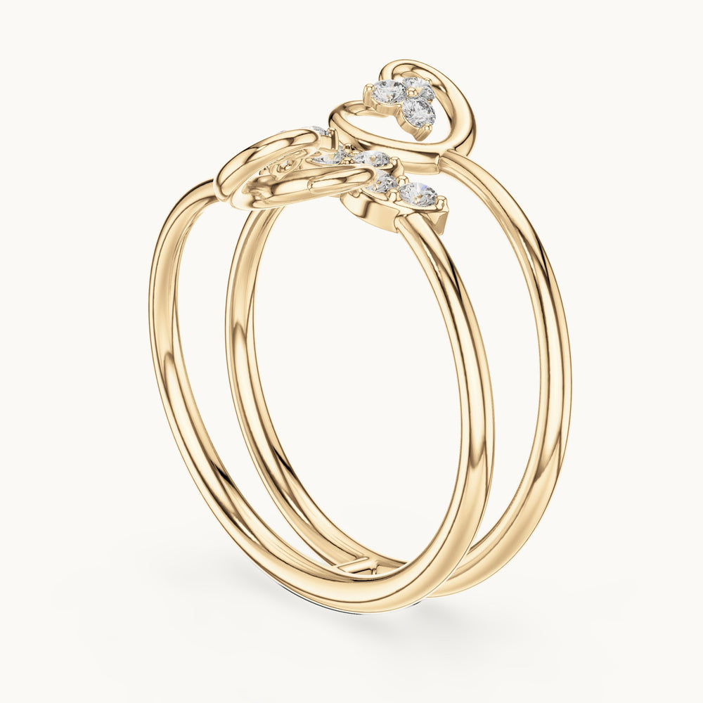 Round lab-grown diamond triple wrap vine ring in yellow gold, 0.162 CT TW, view 1