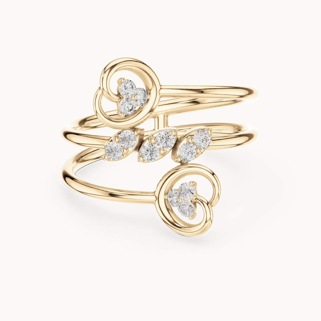 Round lab-grown diamond triple wrap vine ring in yellow gold, 0.162 CT TW, view 4