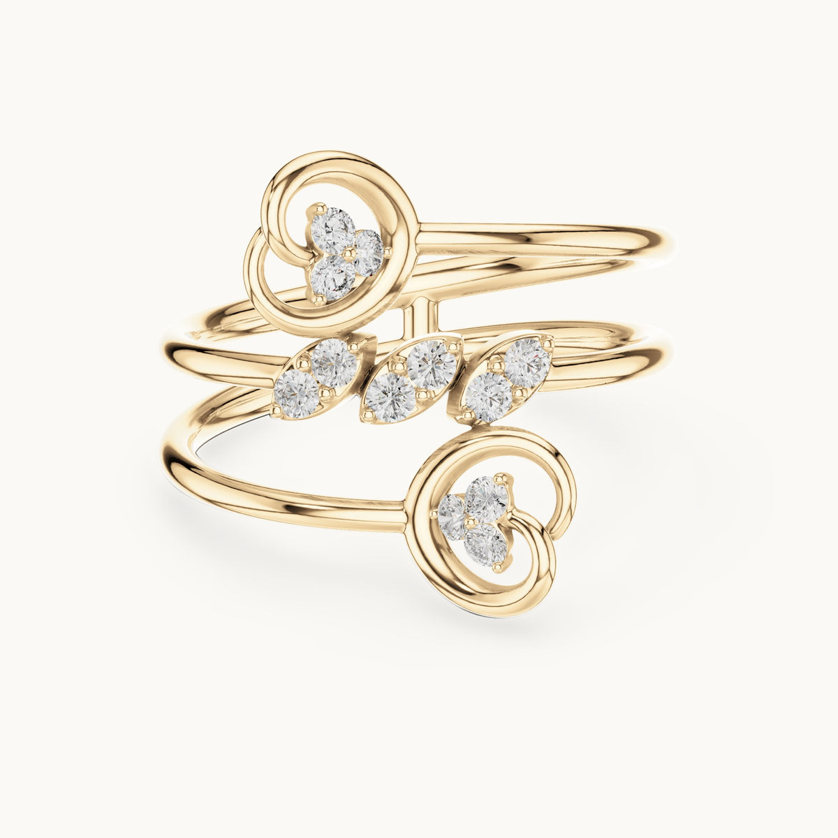 Round lab-grown diamond triple wrap vine ring in yellow gold, 0.162 CT TW, view 4