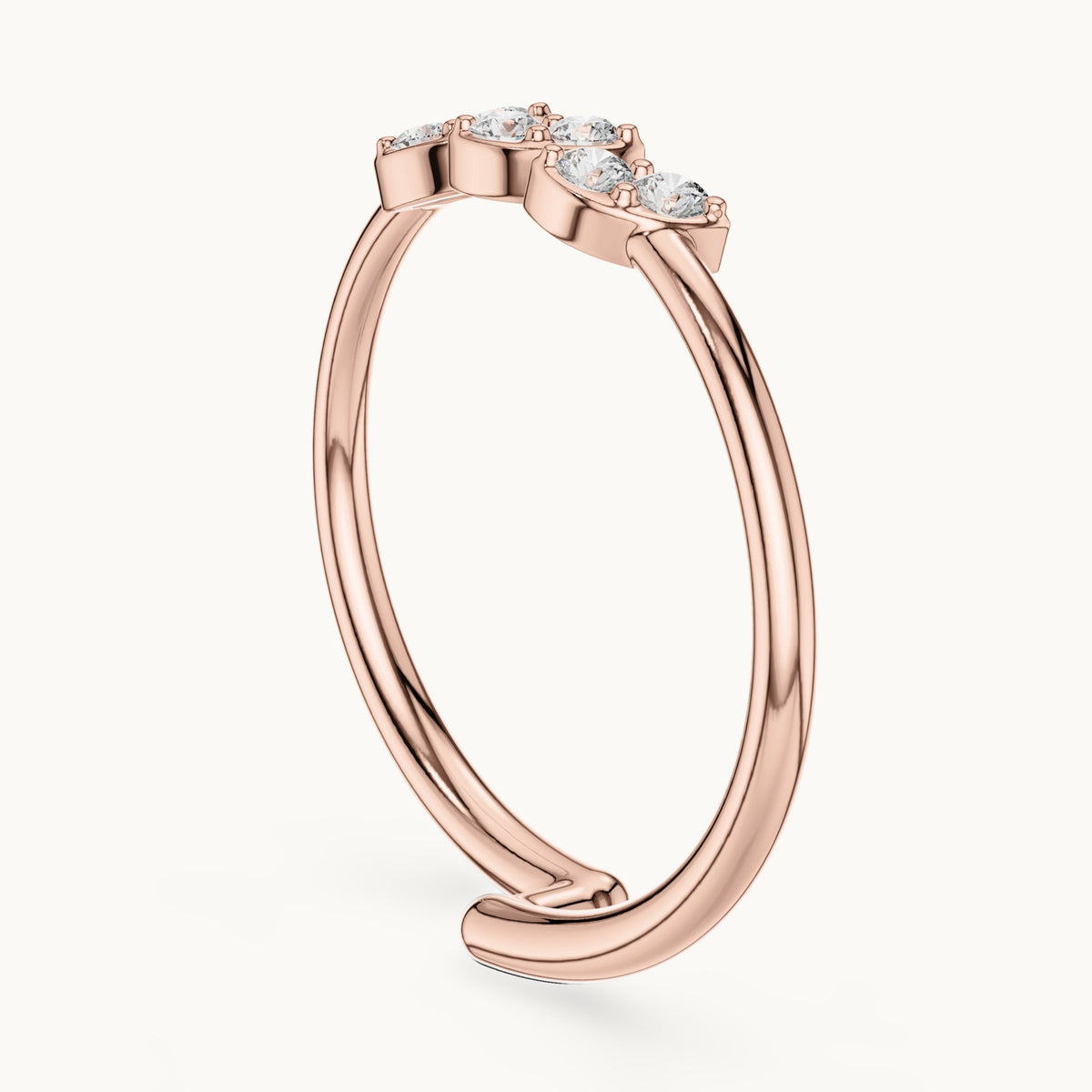 Round lab-grown diamond three marquise-shape cluster ring in rose gold, 0.090 CT TW, view 1