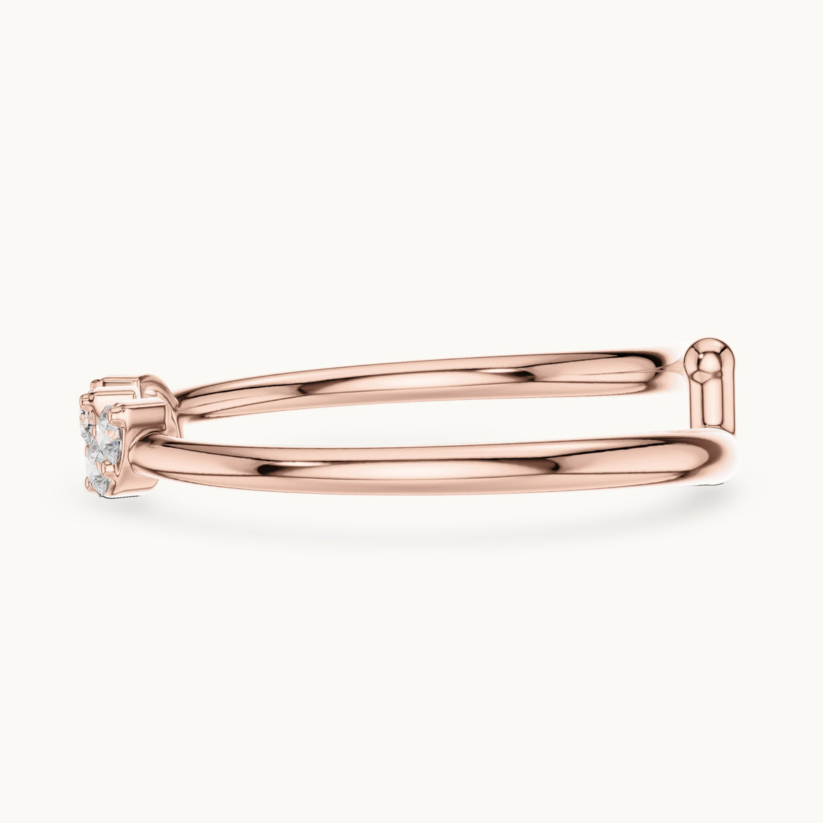 Round lab-grown diamond three marquise-shape cluster ring in rose gold, 0.090 CT TW, view 3