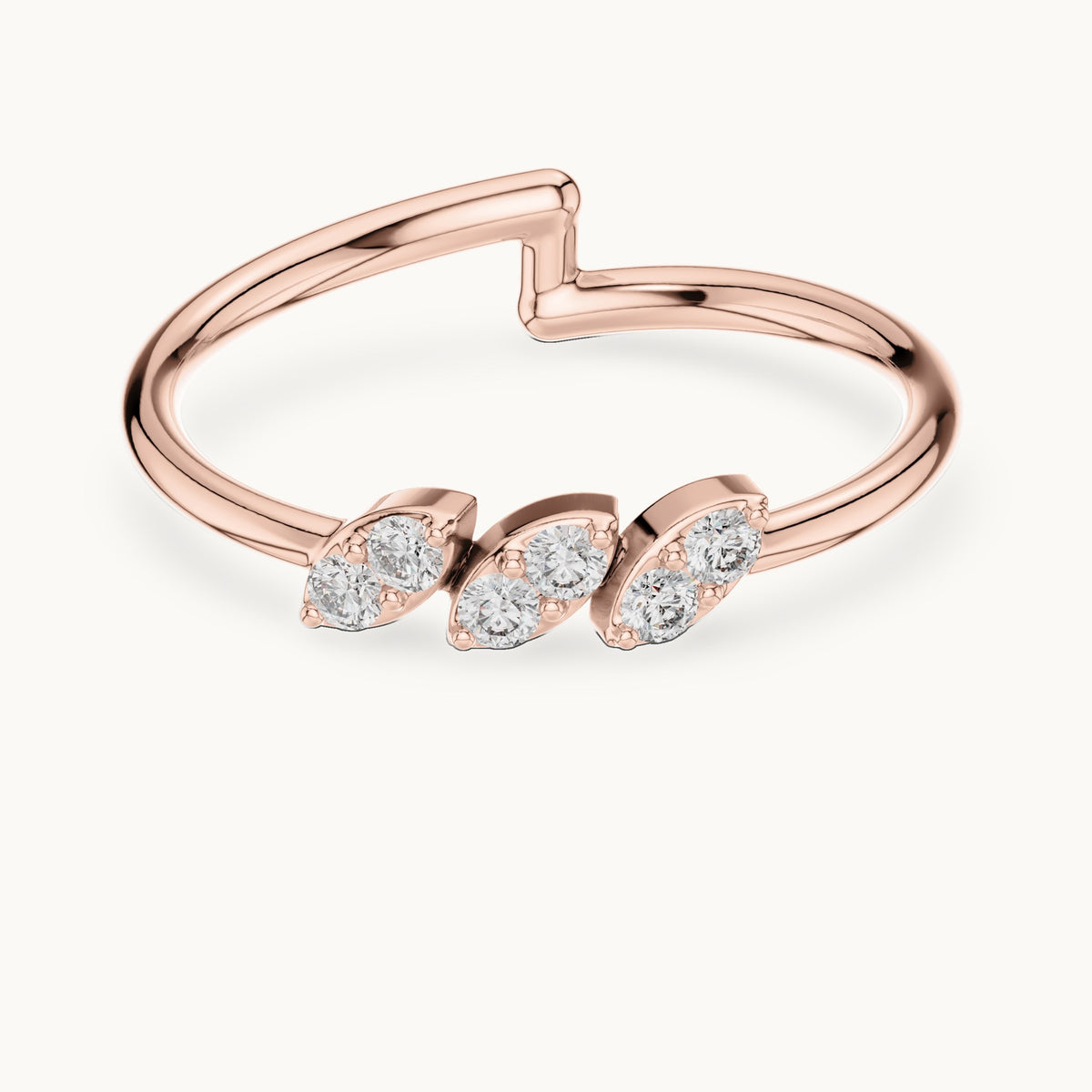 Round lab-grown diamond three marquise-shape cluster ring in rose gold, 0.090 CT TW, view 4