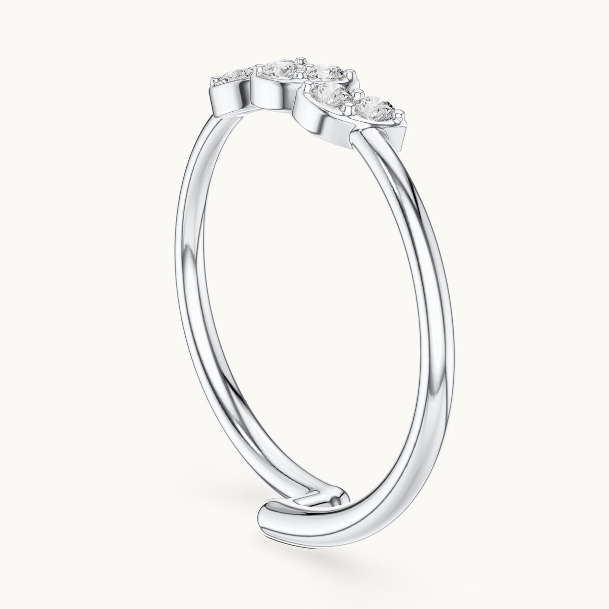 Round lab-grown diamond three marquise-shape cluster ring in white gold, 0.090 CT TW, view 1