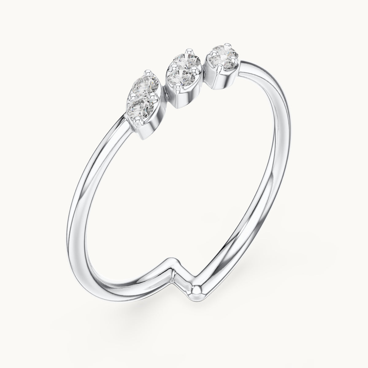 Round lab-grown diamond three marquise-shape cluster ring in white gold, 0.090 CT TW, view 2