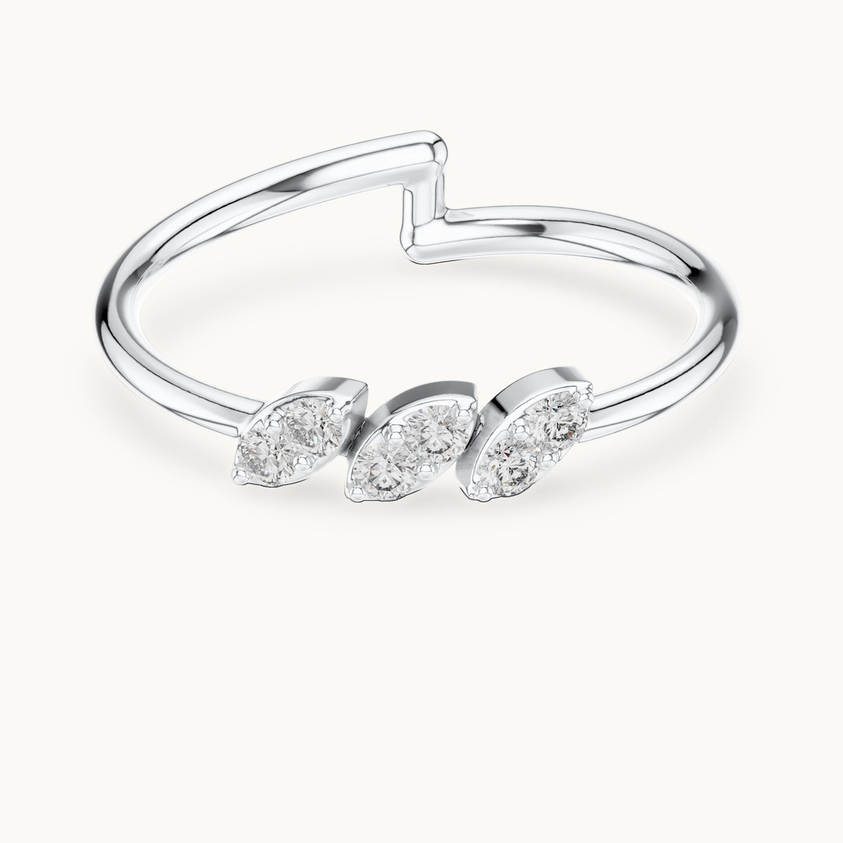 Round lab-grown diamond three marquise-shape cluster ring in white gold, 0.090 CT TW, view 4