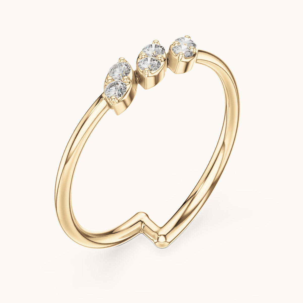 Round lab-grown diamond three marquise-shape cluster ring in yellow gold, 0.090 CT TW, view 2