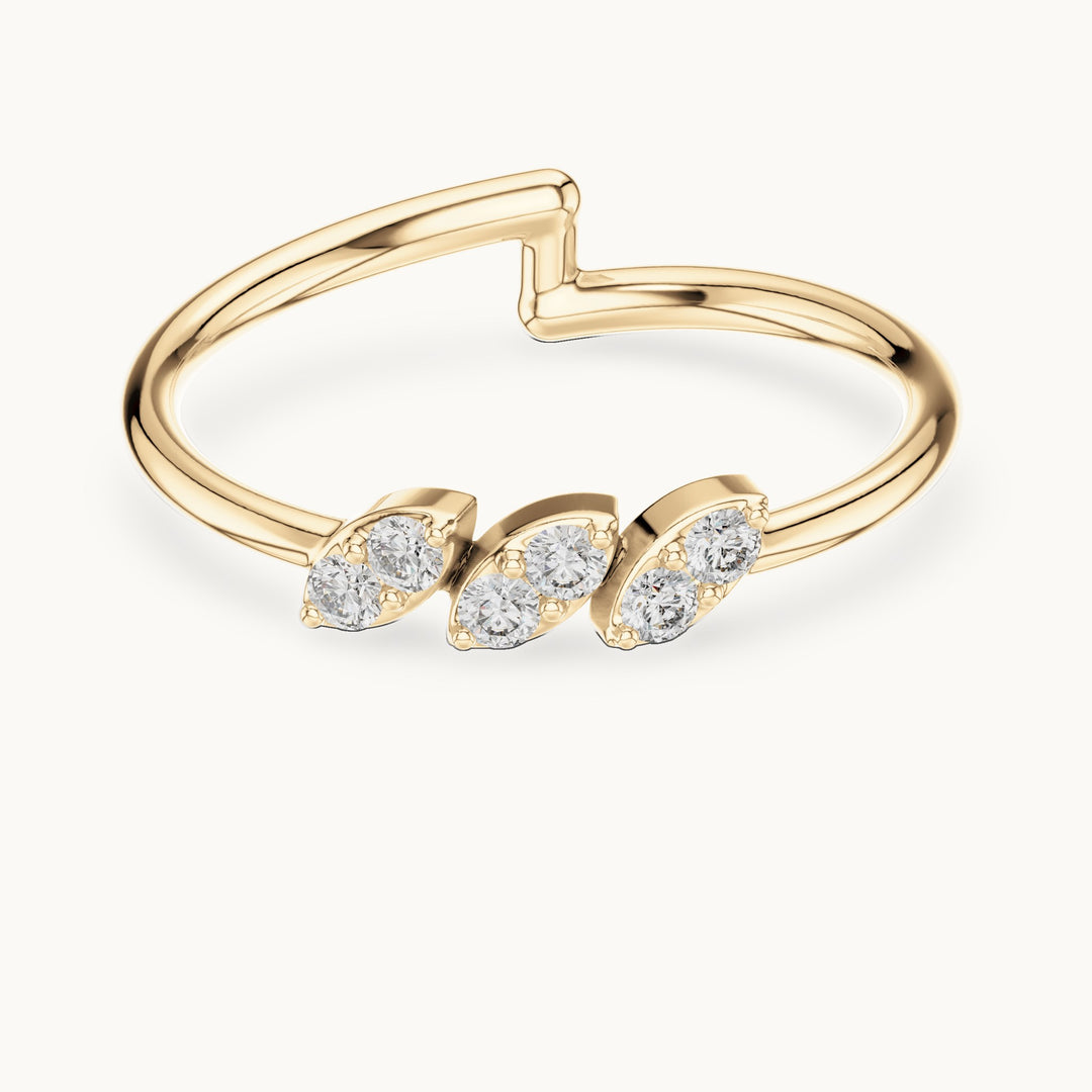 Round lab-grown diamond three marquise-shape cluster ring in yellow gold, 0.090 CT TW, view 4
