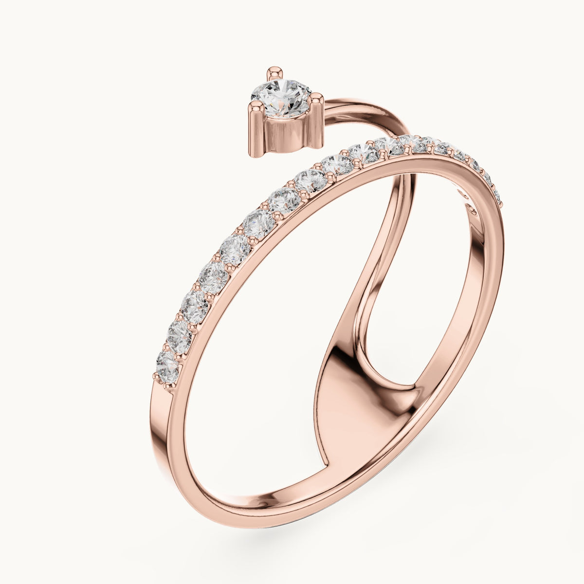 Round lab-grown diamond solitaire double-band ring in rose gold, 0.181 CT TW, view 2