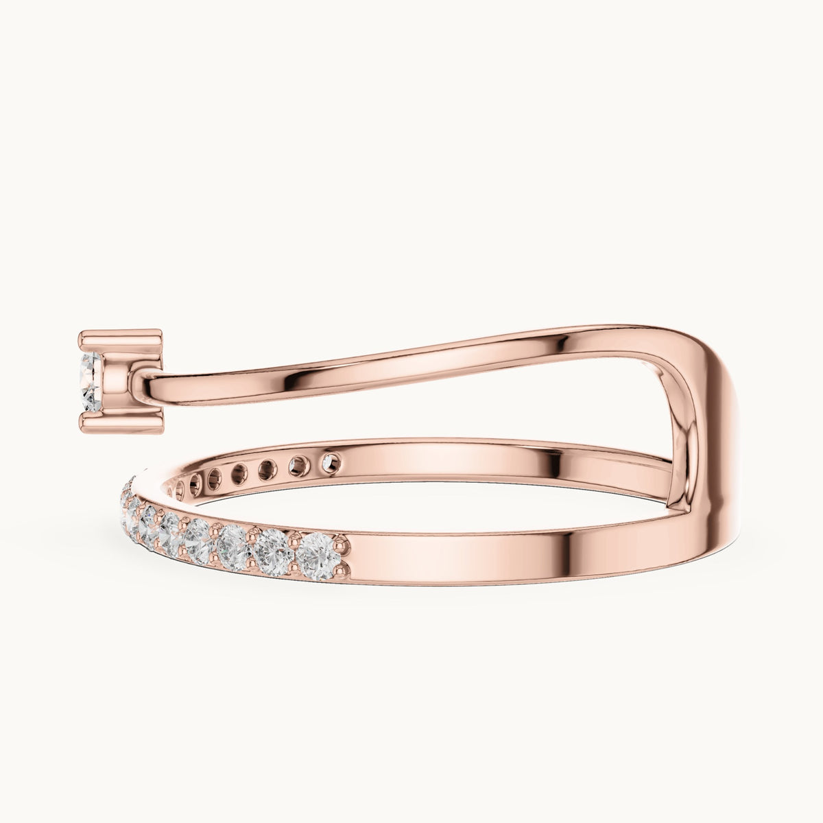 Round lab-grown diamond solitaire double-band ring in rose gold, 0.181 CT TW, view 3