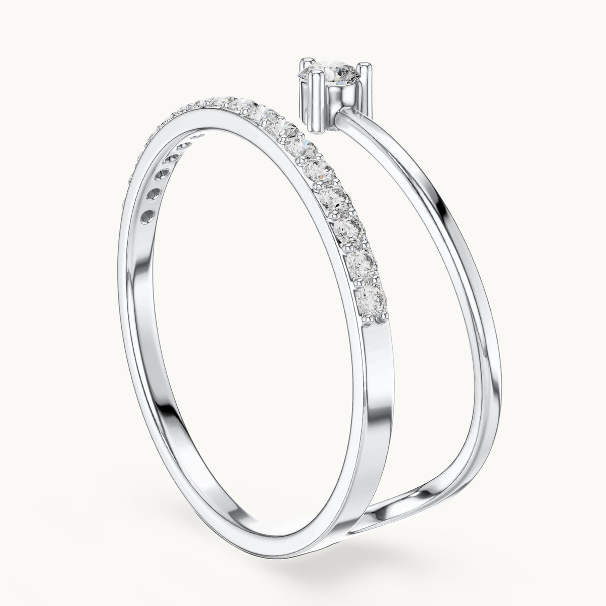 Round lab-grown diamond solitaire double-band ring in white gold, 0.181 CT TW, view 1
