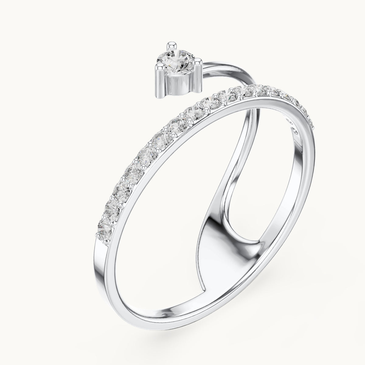 Round lab-grown diamond solitaire double-band ring in white gold, 0.181 CT TW, view 2