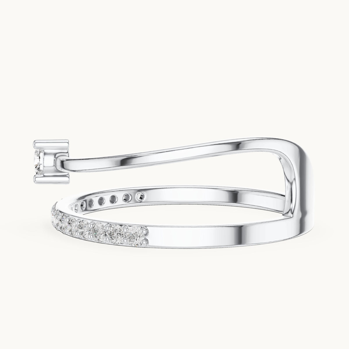 Round lab-grown diamond solitaire double-band ring in white gold, 0.181 CT TW, view 3