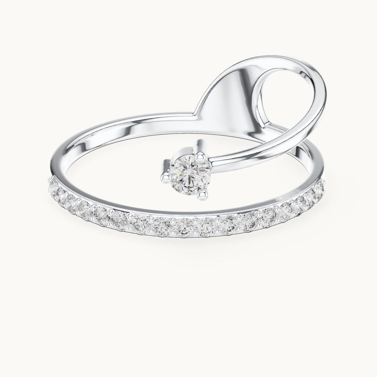 Round lab-grown diamond solitaire double-band ring in white gold, 0.181 CT TW, view 4