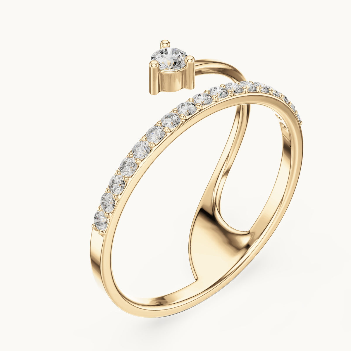 Round lab-grown diamond solitaire double-band ring in yellow gold, 0.181 CT TW, view 2