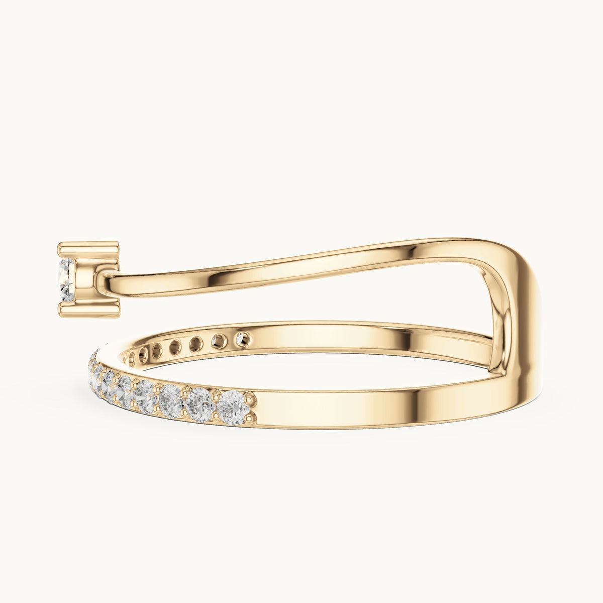 Round lab-grown diamond solitaire double-band ring in yellow gold, 0.181 CT TW, view 3